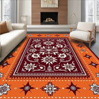 Crimson White Floral Starburst Border Rug