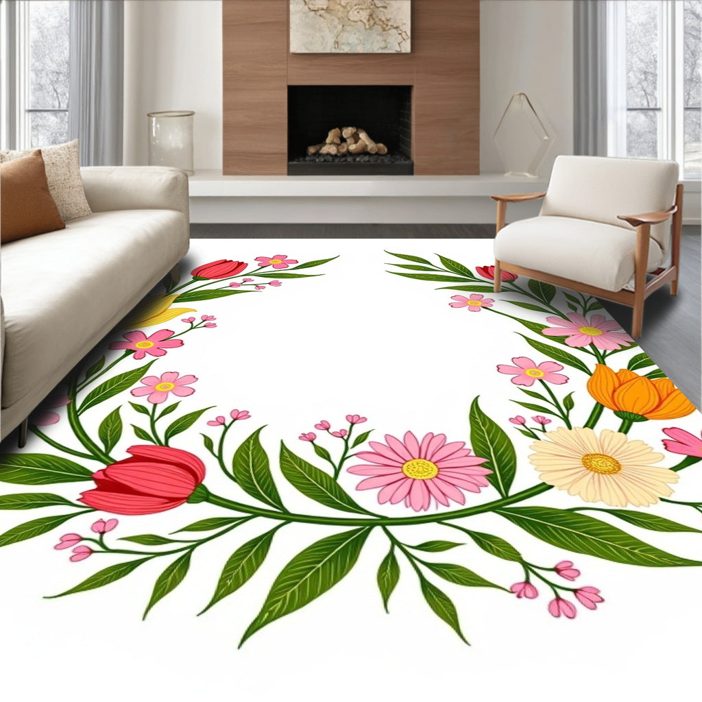 Whimsical Floral Wreath Garden Rug