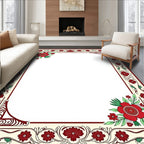 Crimson Red Floral Border Cream Rug