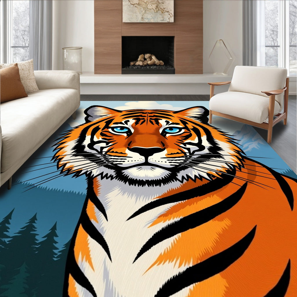 Bold Orange Tiger Face Blue Eyes Rug