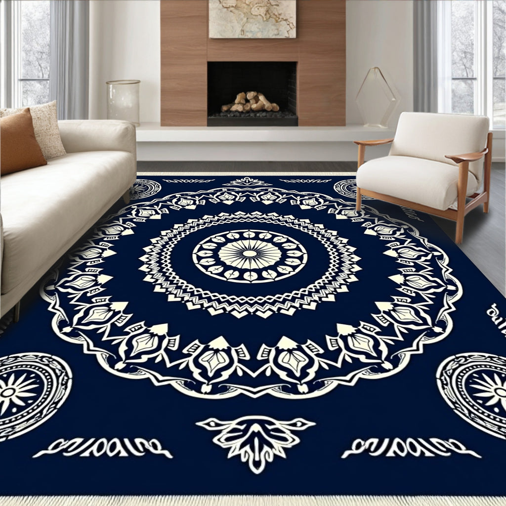 Midnight Blue Intricate Medallion Rug