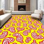 Vibrant Red Swirls Yellow Background Rug