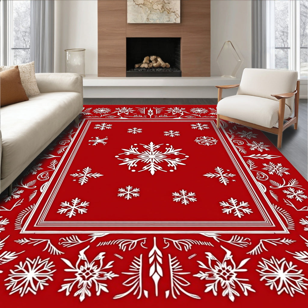Crimson Snowflake Border Medallion Rug