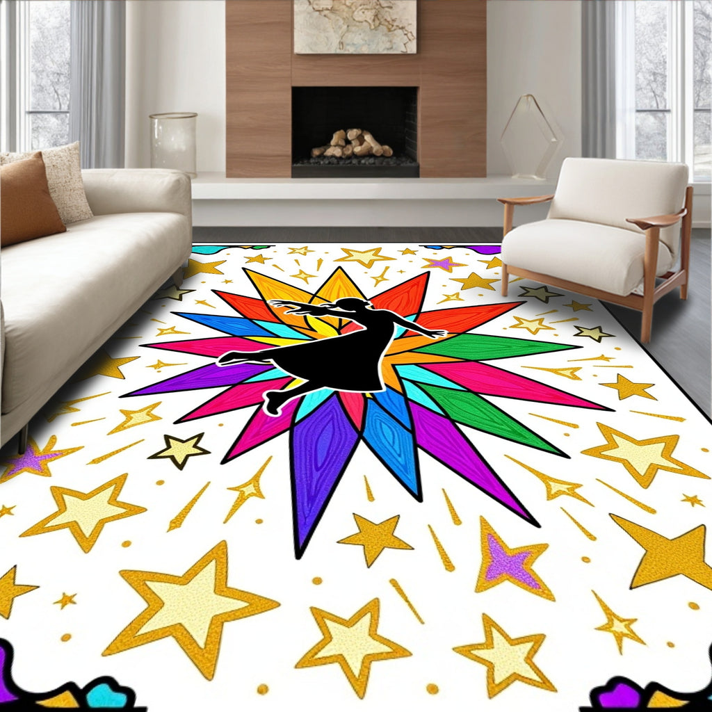 Dancer Amidst Colorful Starburst Rug