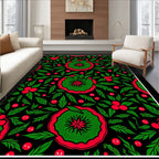 Vibrant Red And Green Floral Burst Rug
