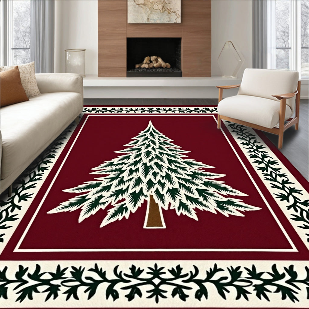 Crimson Pine Tree Border Rug