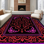 Vibrant Pink Red Floral Scroll Frame Rug