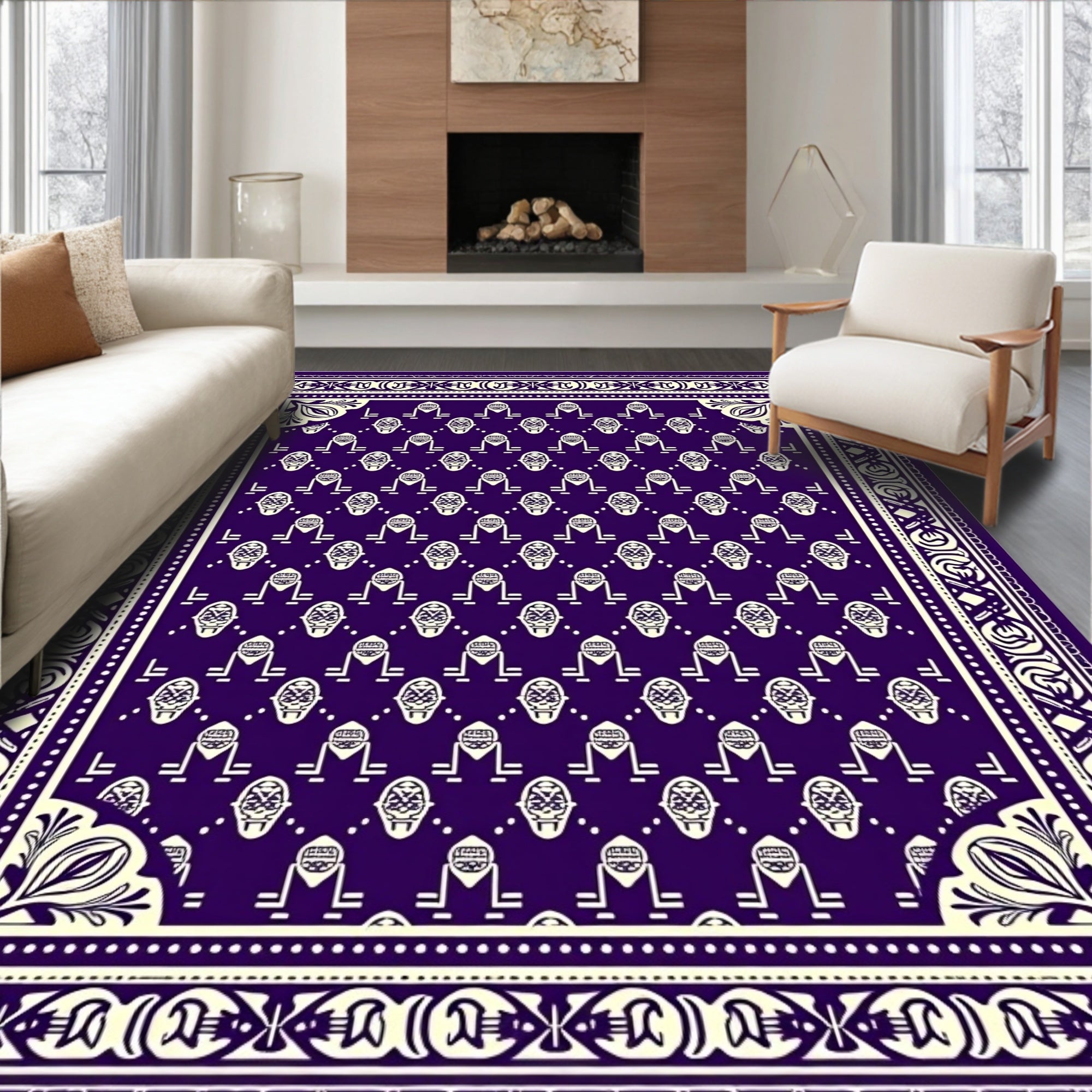 Deep Purple Cream Tribal Mask Rug