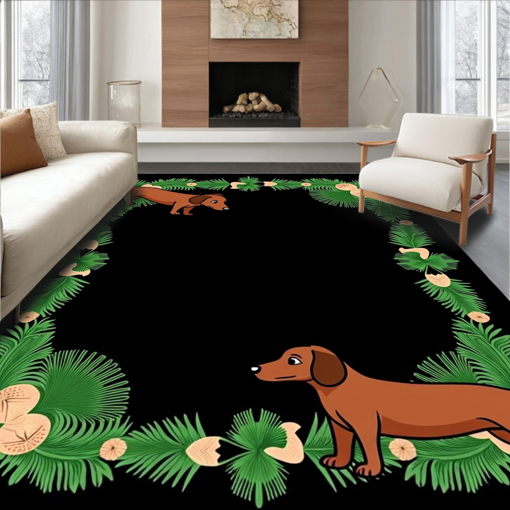 Dachshund Garden Corner Greenery Frame Rug
