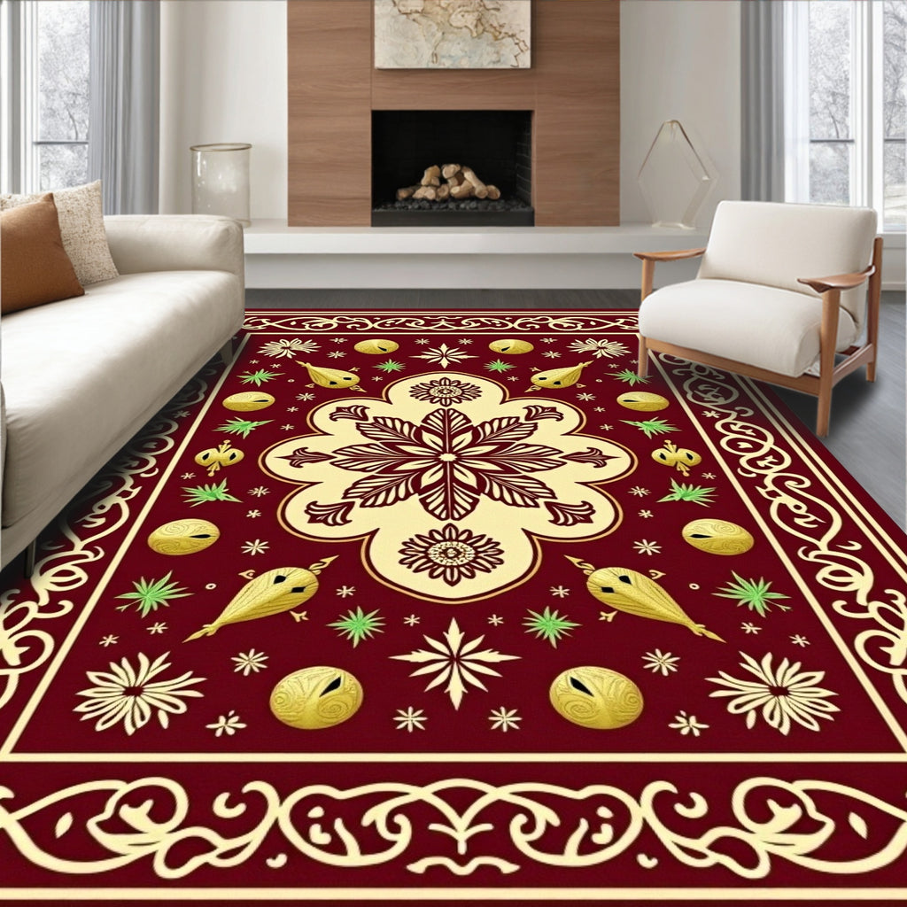 Crimson Gold Floral Medallion Brocade Rug