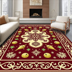 Crimson Gold Floral Medallion Brocade Rug