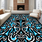 Abstract Black Blue White Swirls Rug