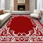Crimson White Scrollwork Border Rug