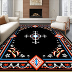 Bold Black Red White Geometric Medallion Rug