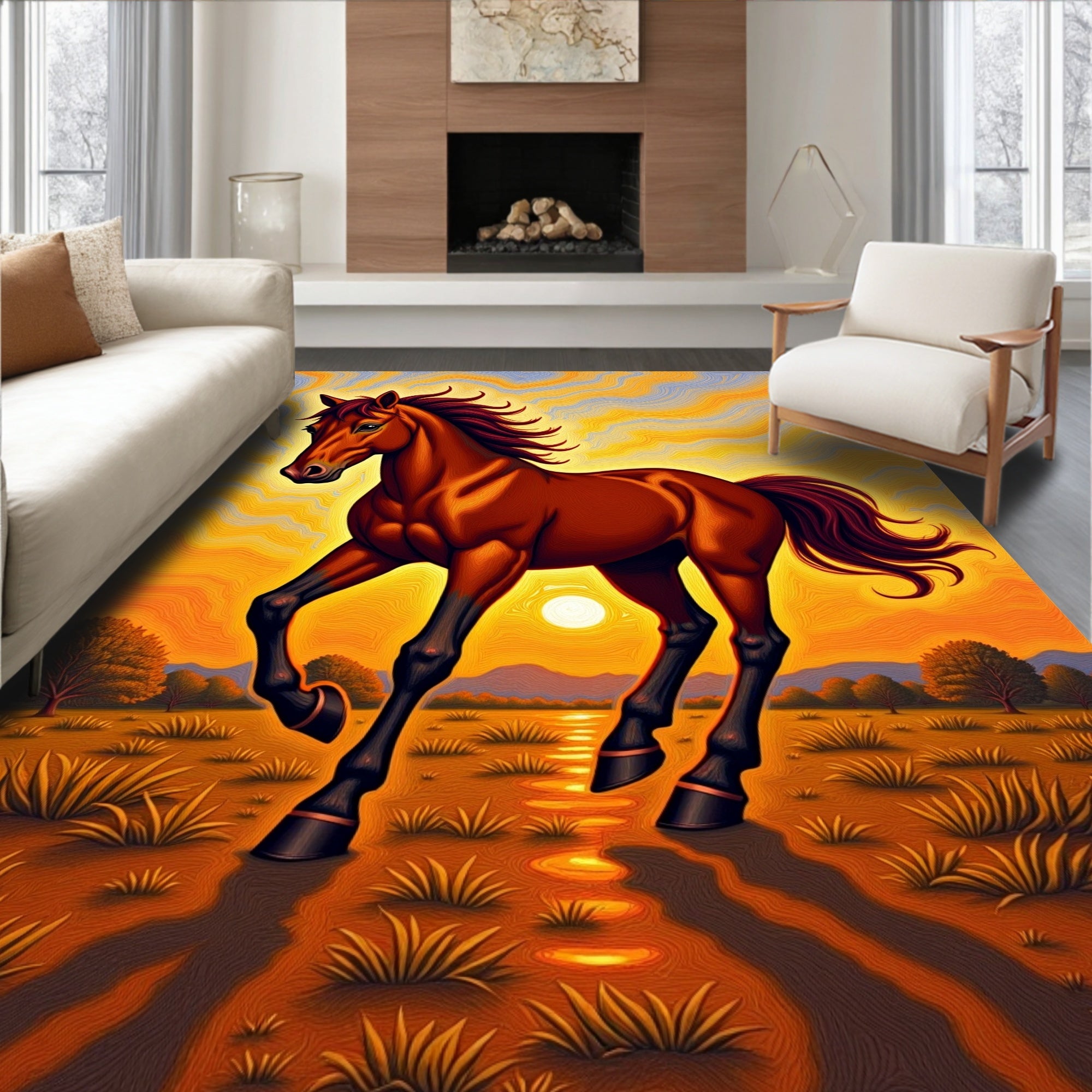 Sunset Gallop Horse Landscape Rug