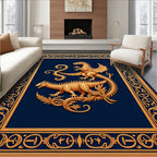 Golden Dragons Ornate Navy Border Rug