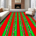 Red Green Striped Vine Swirl Rug