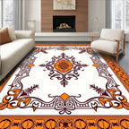 Orange And Burgundy Medallion Border Rug