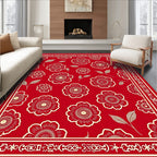 Crimson Floral Garden Frame Rug