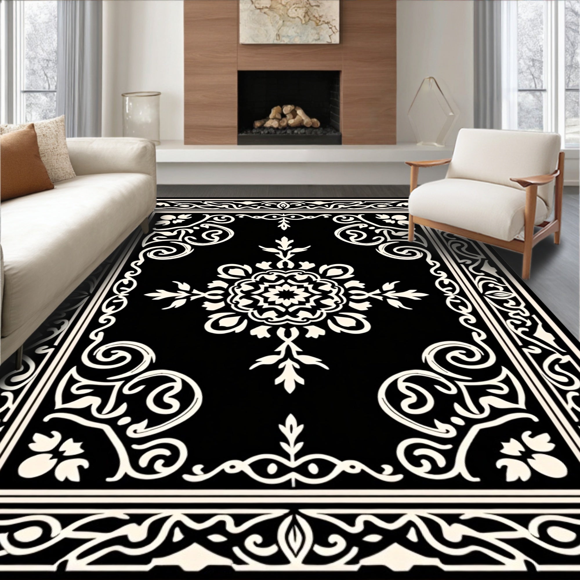Monochromatic Scrollwork Mandalas Rug