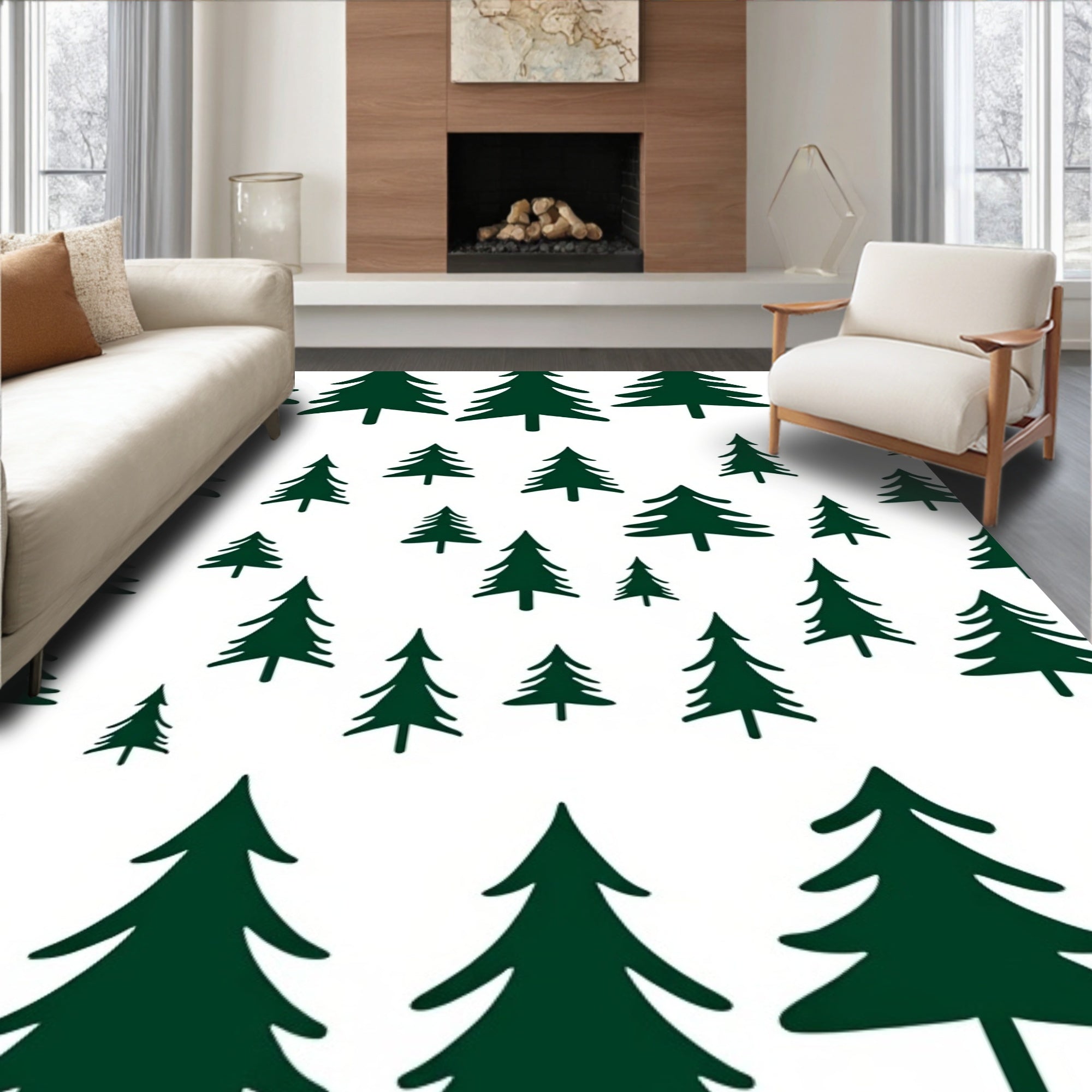 Forest Green Pine Tree Scatter Rug