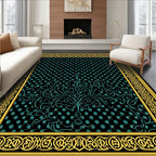 Black Teal Scroll Garden Frame Rug