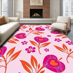 Pink Heart Bloom Leafy Branch Rug