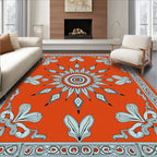 Vibrant Orange Starburst Floral Border Rug