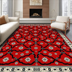 Crimson Floral Lattice Border Rug