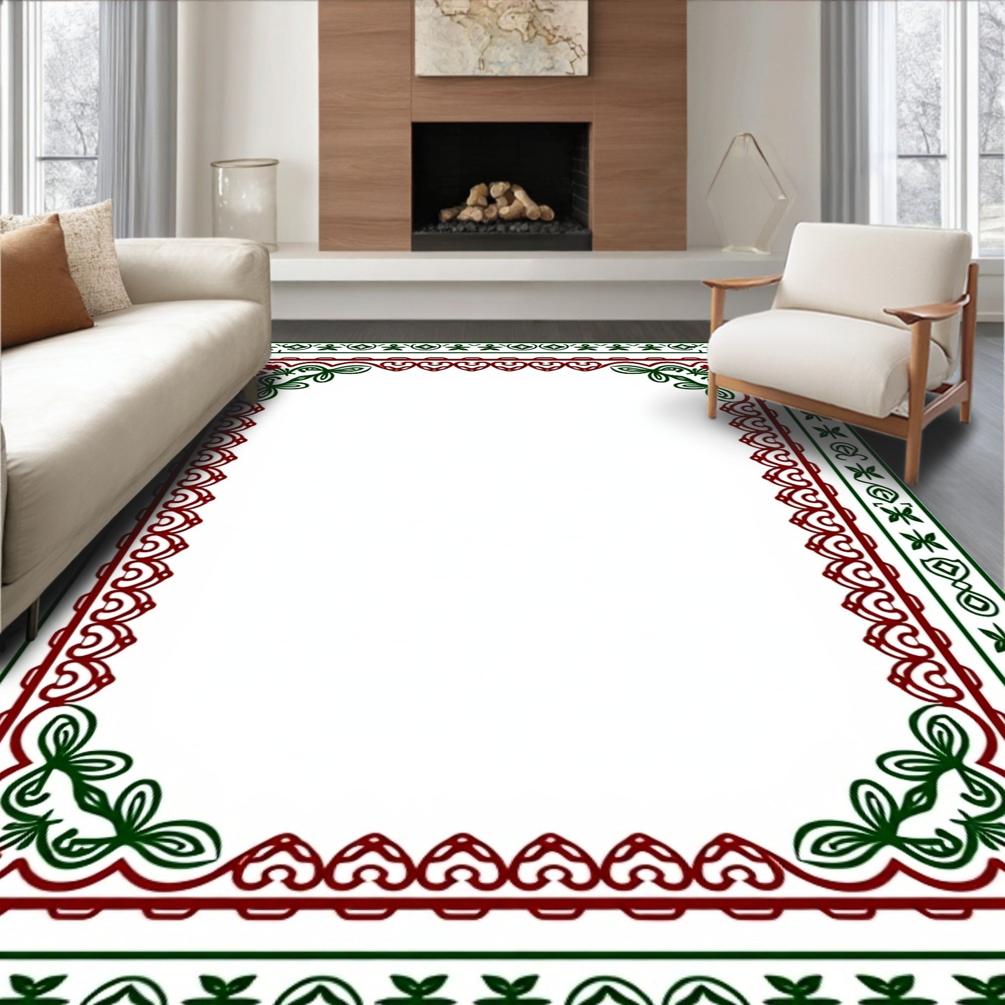 Crimson and Green Floral Border Rug