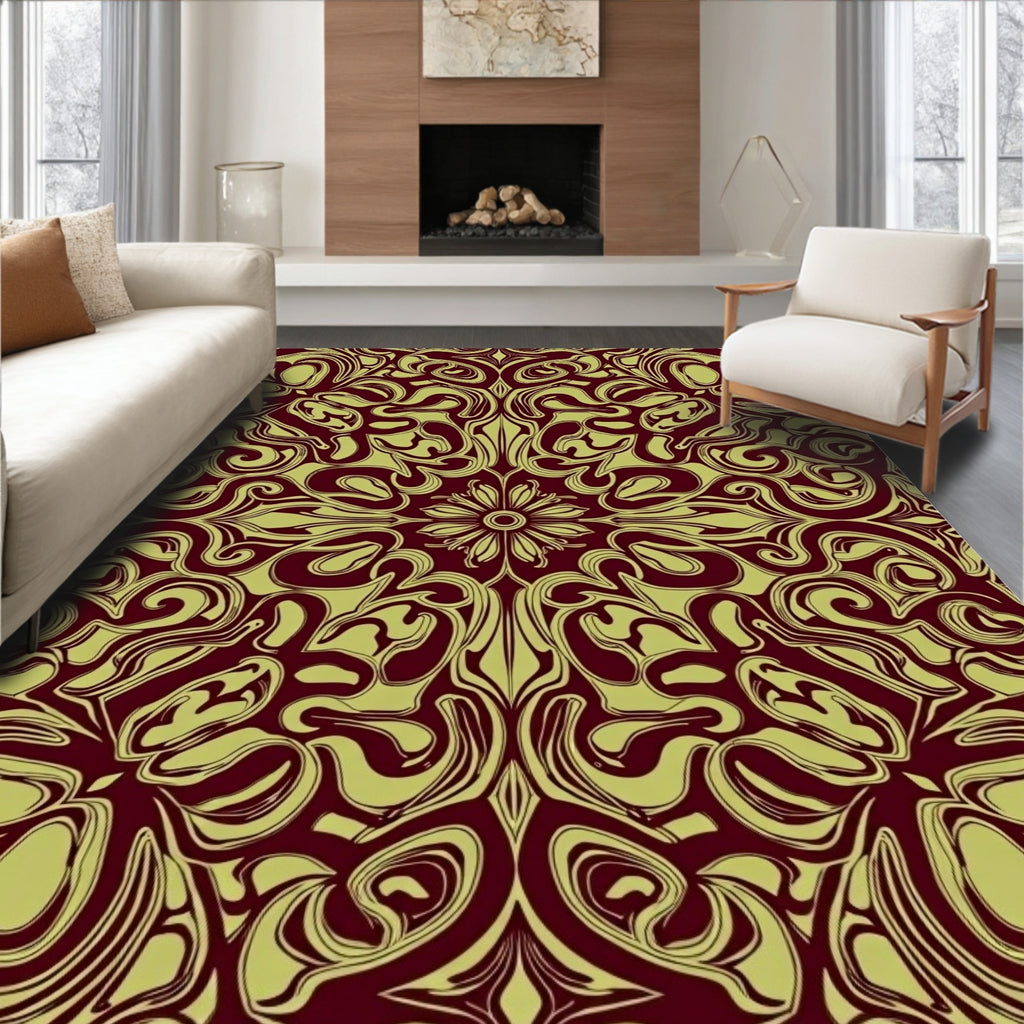 Crimson Gold Swirl Floral Medallion Rug