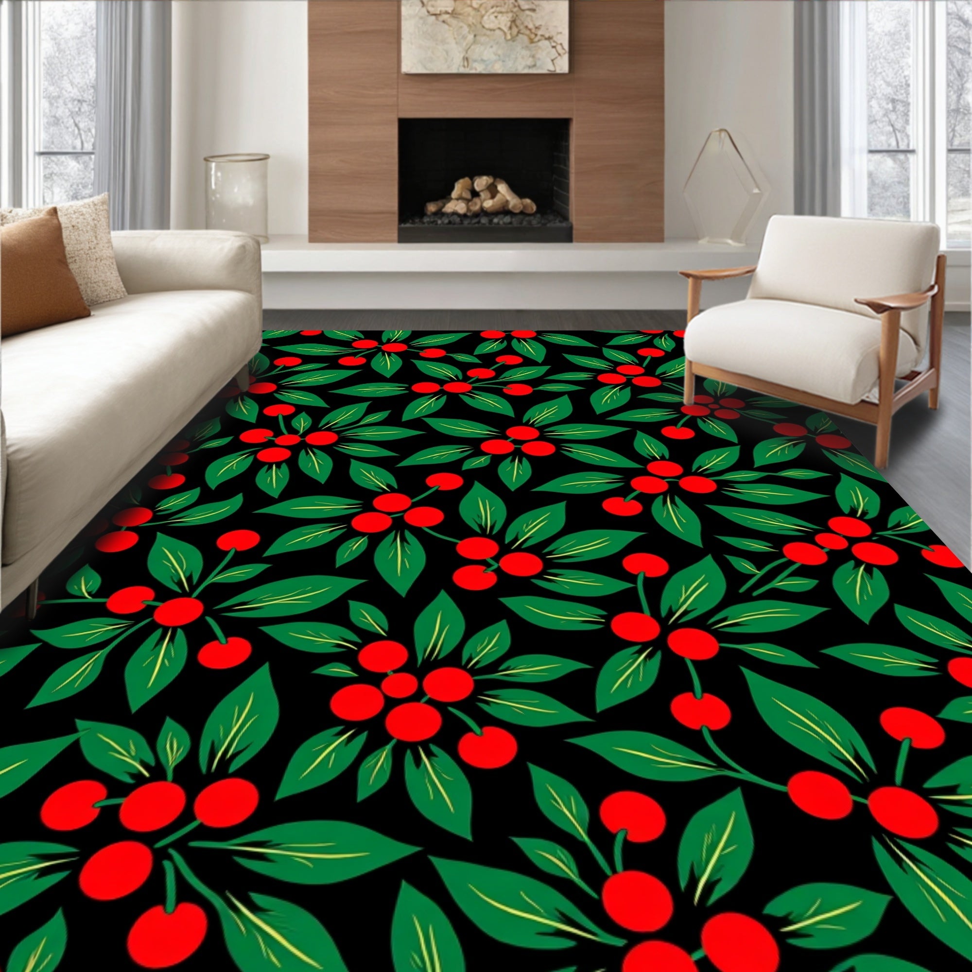 Crimson Holly Berry Botanical Repeat Rug