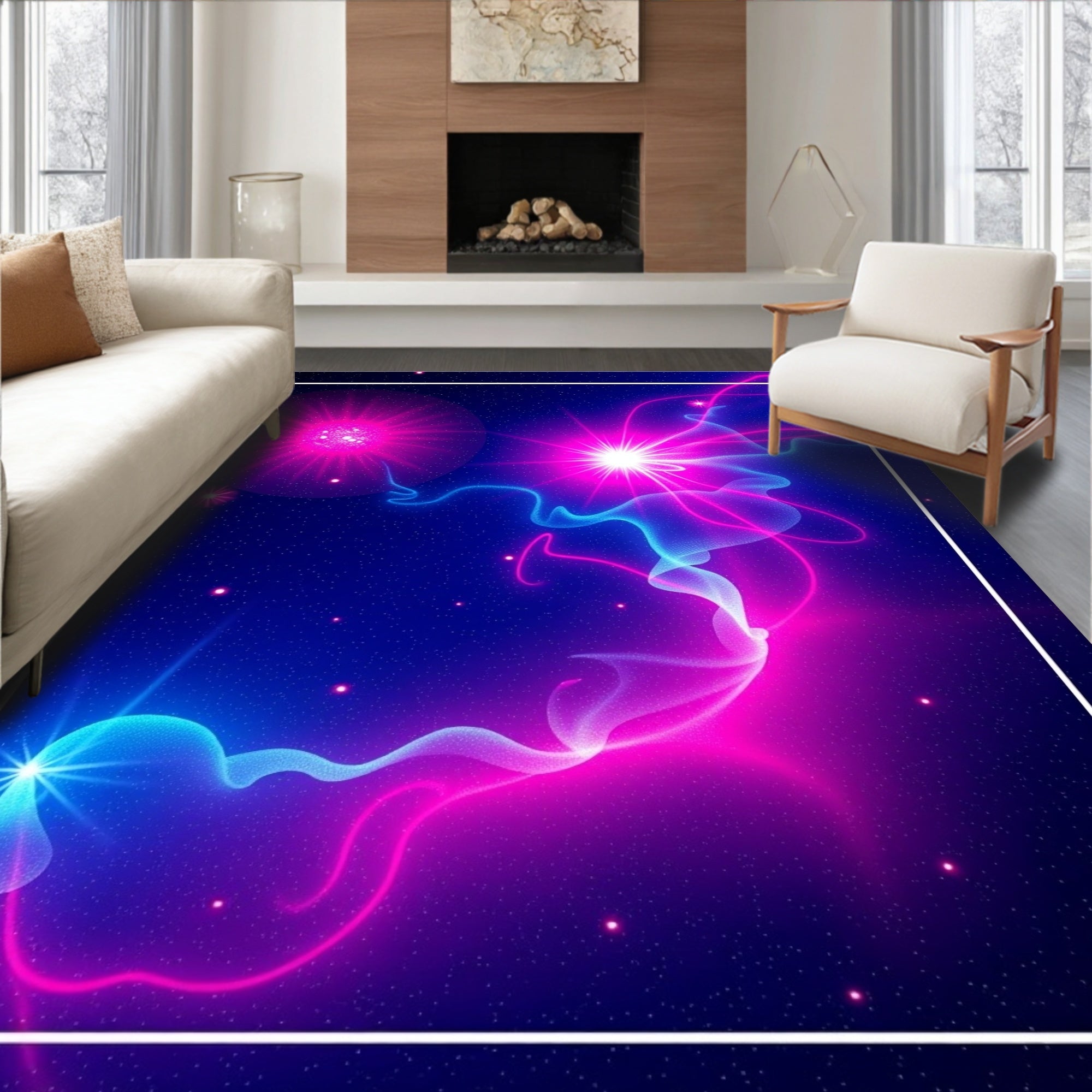 Cosmic Pink Blue Nebula Swirl Rug