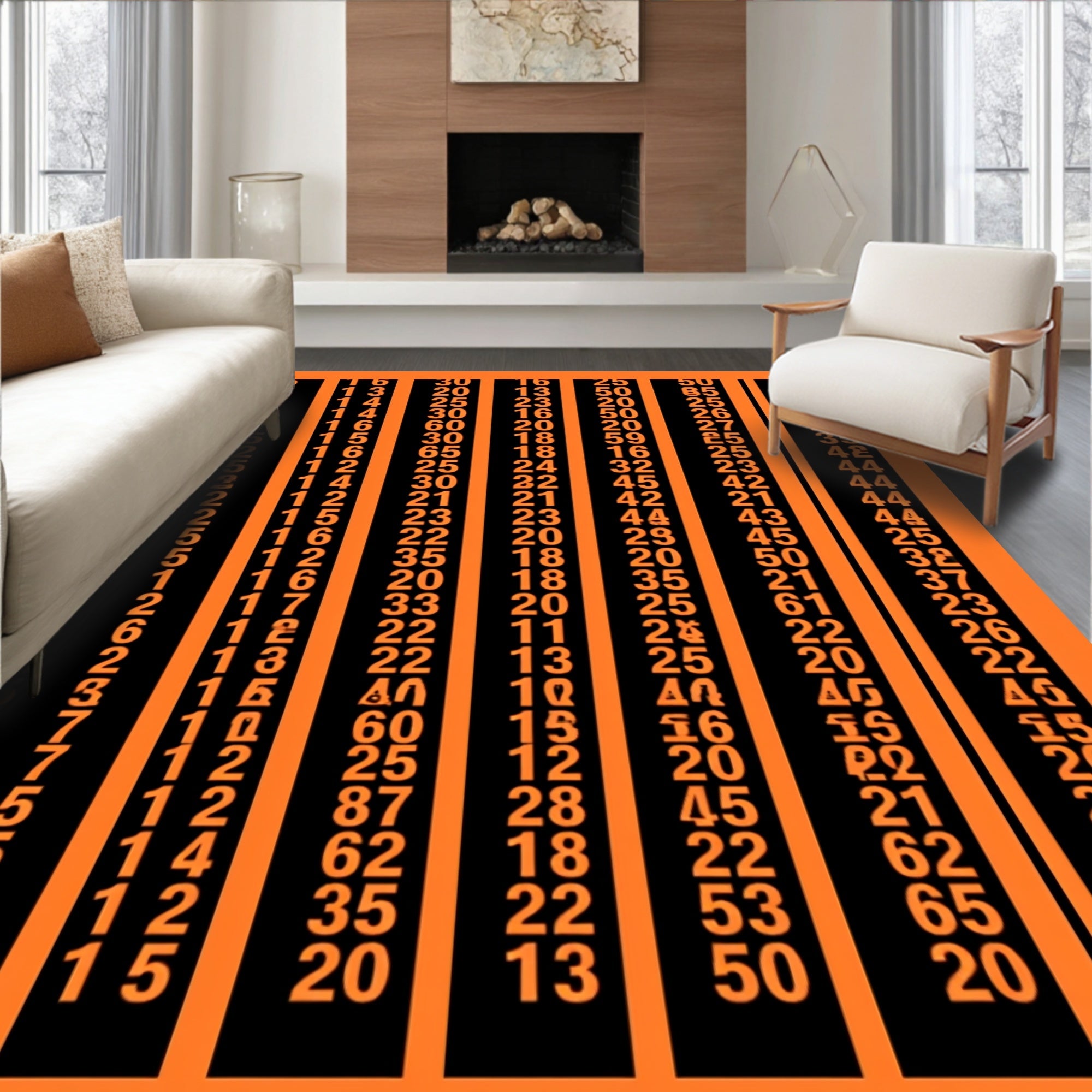 Orange Black Number Column Graphic Rug