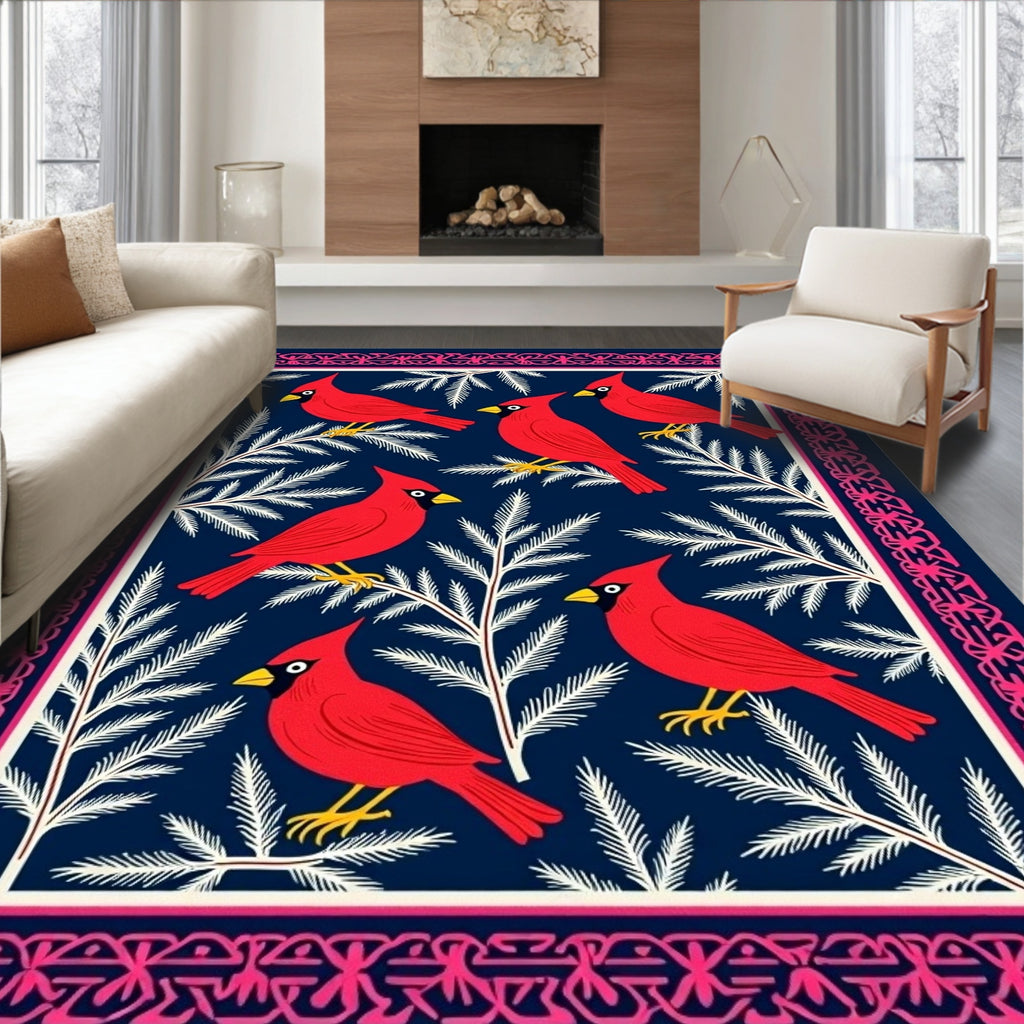 Crimson Cardinals White Branch Navy Border Rug