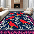 Crimson Cardinals White Branch Navy Border Rug