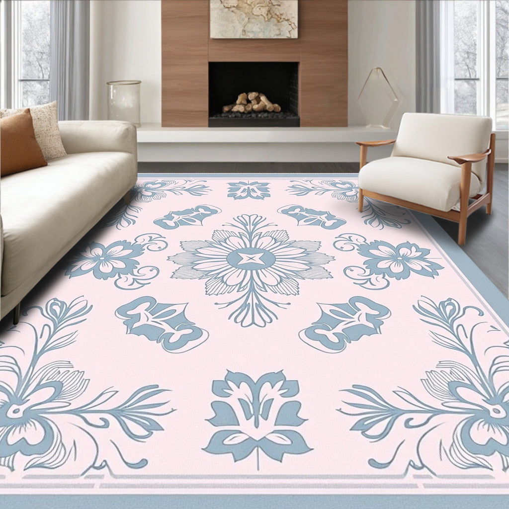 Pink Blue Floral Imprint Rug