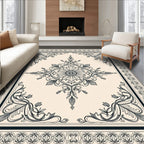 Ornate Floral Medallion Ivory Background Rug