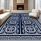 Navy White Geometric Medallion Border Rug