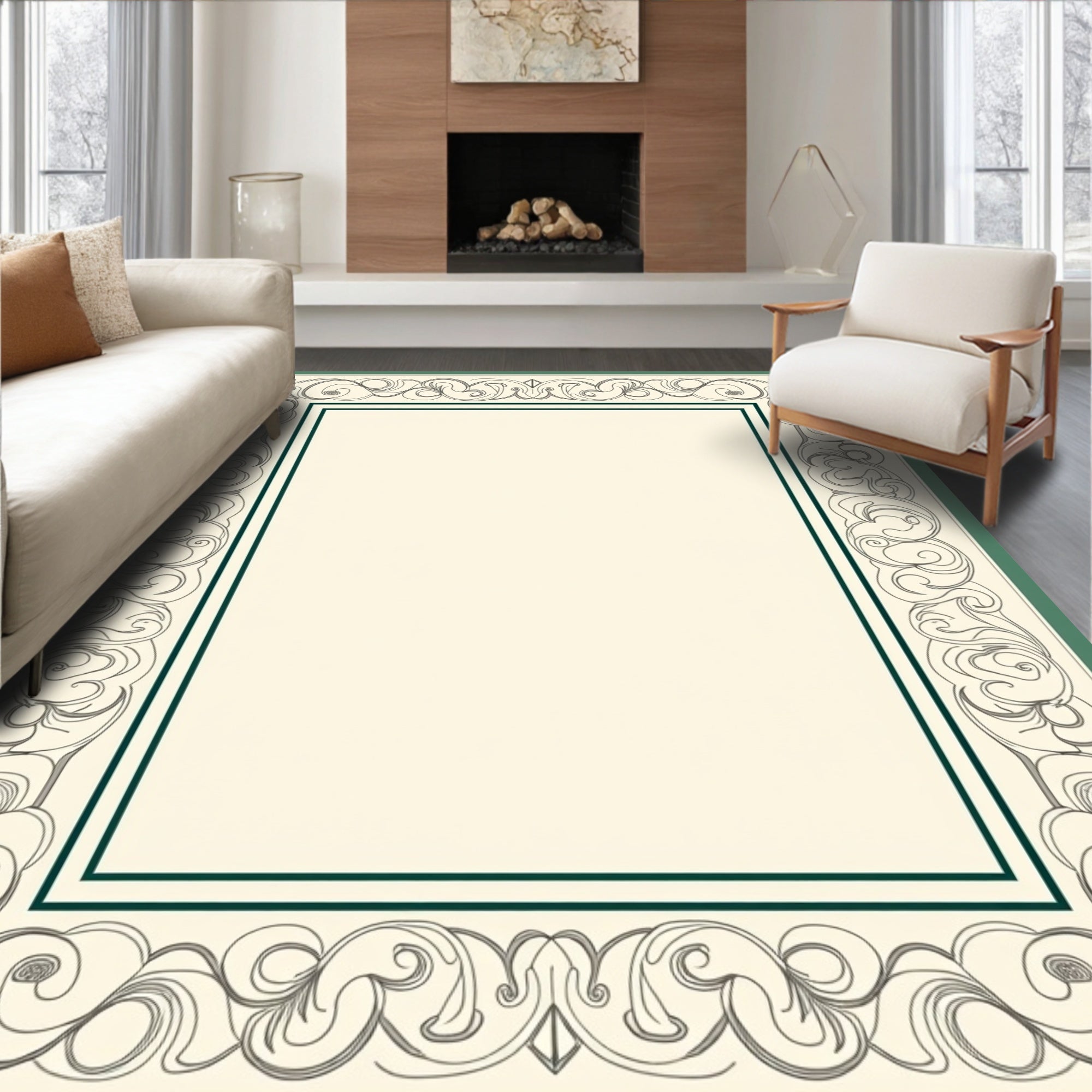 Art Nouveau Emerald Vine Scroll Rug