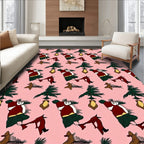 Whimsical Brown Dog Christmas Tree Rug