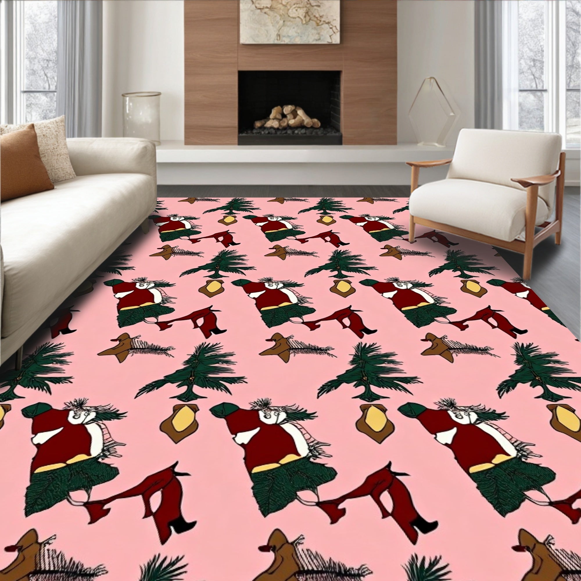 Whimsical Brown Dog Christmas Tree Rug