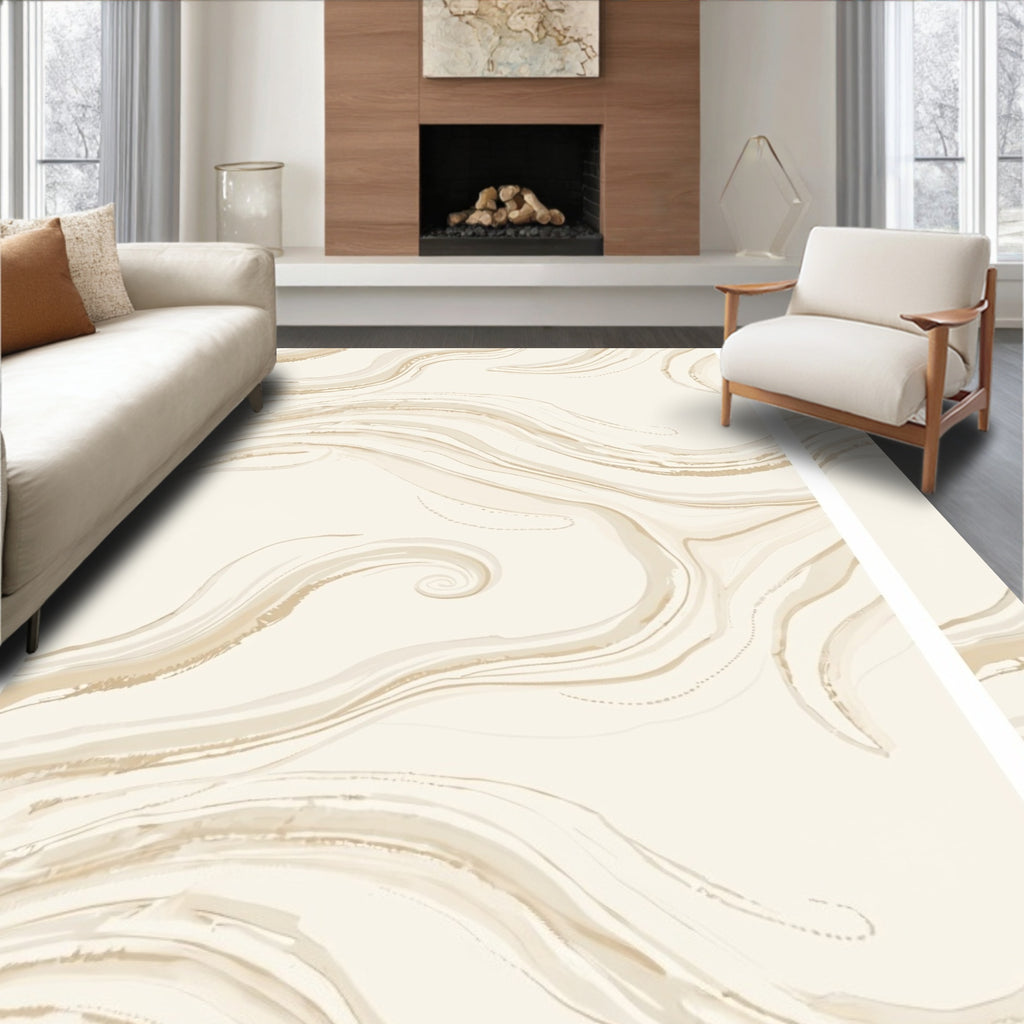 Cream Swirl Marble Abstract Rug
