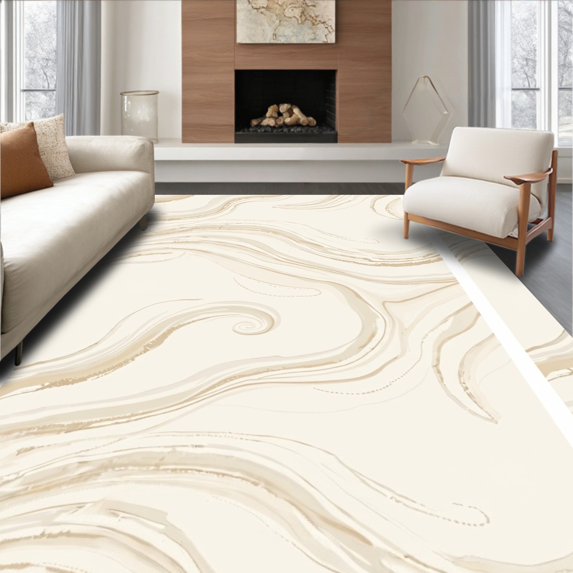 Cream Swirl Marble Abstract Rug