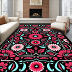 Vibrant Pink Aqua Floral Frame Rug