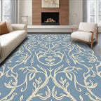 Soft Blue Cream Art Nouveau Vine Rug