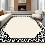 Ornate Black and Cream Border Rug