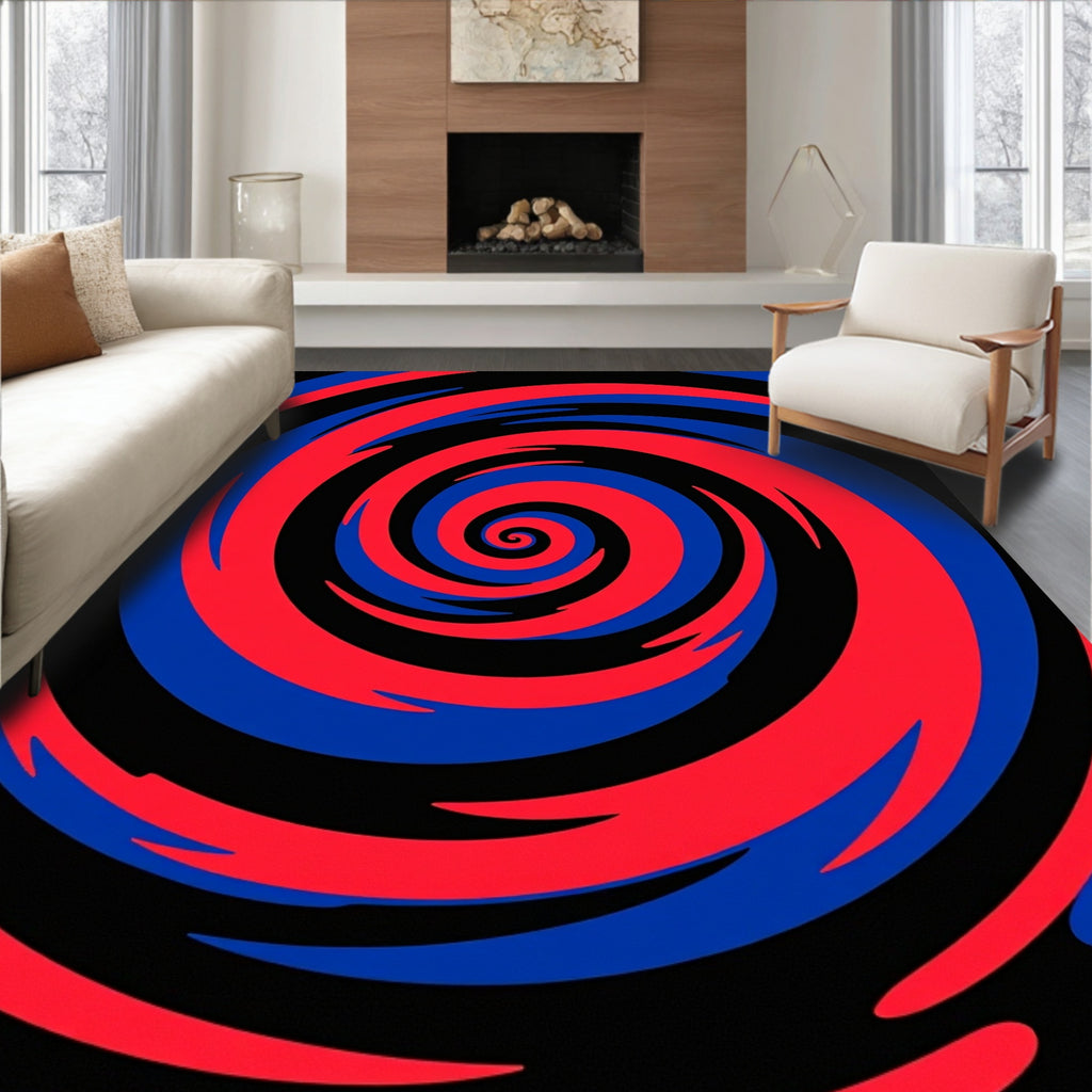 Crimson Blue Black Swirling Vortex Rug