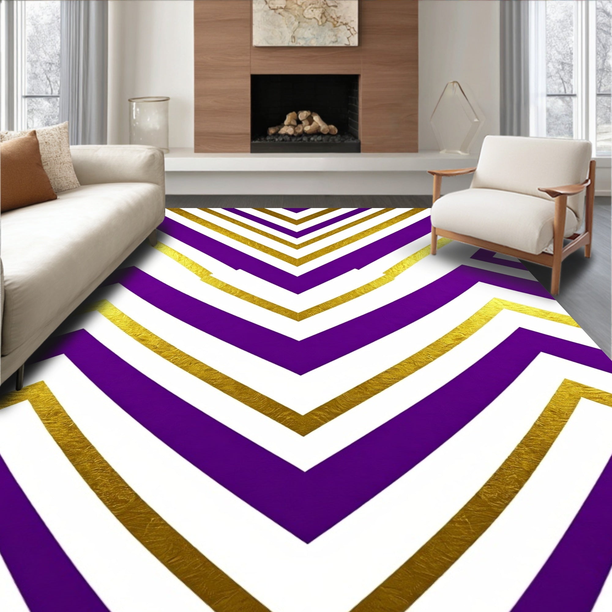 Amethyst Gold Chevron Stripe Rug