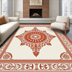 Crimson Sunburst Mandala Border Complement Rug